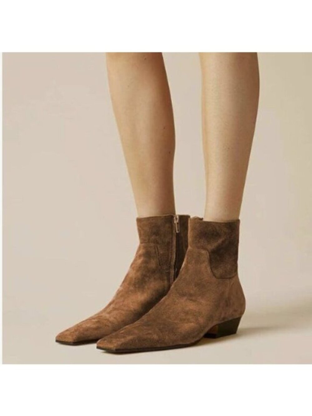 miss left Women's Square Closed Toe Low Chunky Heel Ankle Booties Brown Shoes
